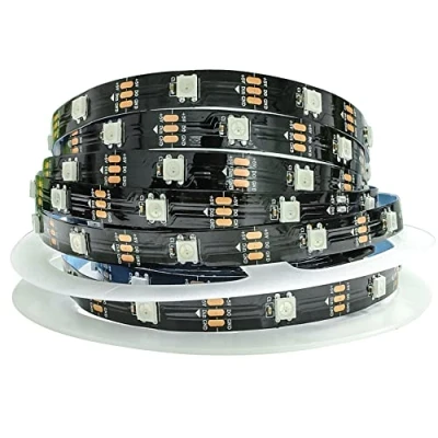 Imagen de Tesfish WS2812B Tira de luz LED RGB Pixel Tiras 5m 5V 5050 150 LEDs IP30 Flexible Negro PCB a todo color inteligente para publicidad, decoración, proyectos DIY