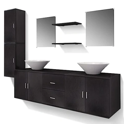 Imagen de vidaXL Set Mobiliario de Baño con Lavabo Pack 9 Unidades Negro en Conglomerado