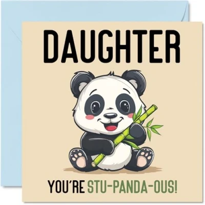 Imagen de Stu Panda ous tarjetas de cumpleaños divertidas para hija parte mamá, papá, regalos hija, felicitación broma 145 mm x mujer