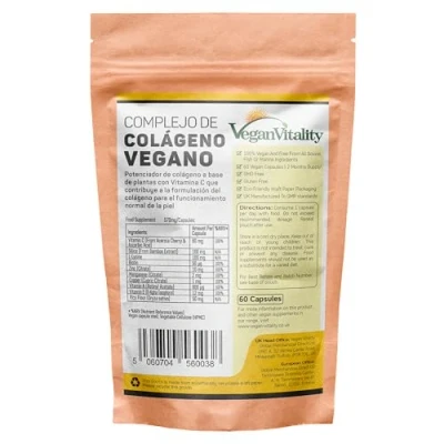 Imagen de Suplemento De Colágeno Con Biotina, Liosina, Sílice Bambú, Zinc, Vitamina C, E, Y A Para Piel, Pelo, Uñas, Articulaciones Huesos Suministro 2 Meses Vegano Vegetariano Natural