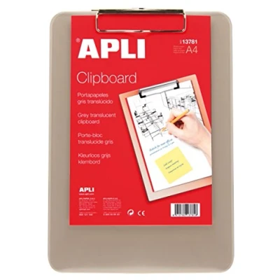 Imagen de APLI 13781 Clipboard plástico transparente gris A4