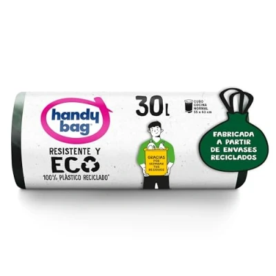 Imagen de Handy Bag Bolsas de Basura Resistente y Eco 30L, 100% Reciclado, Resistentes, 12 Bolsas, 1 paquete