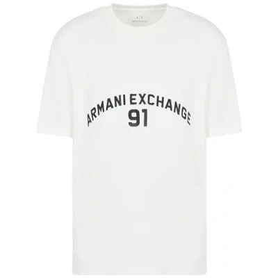 Imagen de Armani Exchange Camiseta de Corte Regular para Hombre con Logotipo Grande Bordado, XL, Blanco Crudo