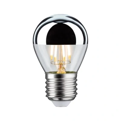 Imagen de Paulmann 28668 lámpara LED filamento gota 4,8 vatios bombilla cúpula espejo plata 2700 K blanco cálido regulable E27