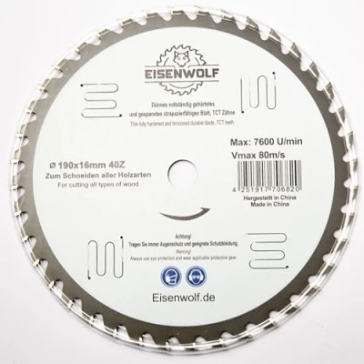 Imagen de Hoja de sierra circular premium 190 x 16 mm para madera con 40 dientes TCT inclinados y cortes láser reducción ruido
