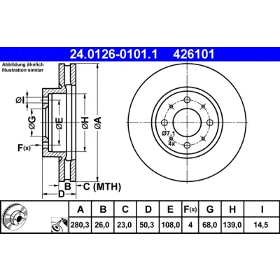 Imagen de ATE 24.0126 0101.1 Disco de freno 280,3 26,0 4 108,0 ventilado revestido VOLVO: 850 Berlina, Familiar