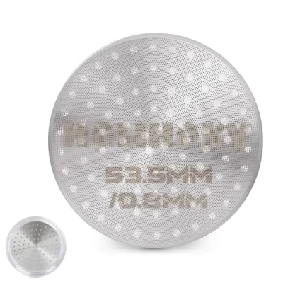 Imagen de HOLIHOKY Puck Screen 54 mm, 0,8 mm de grosor, colador café expreso con caja almacenamiento acrílico, reutilizable para portafiltros Sage acero inoxidable 304, doble filtro