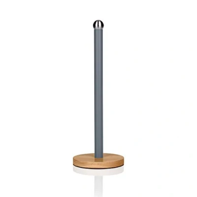 Imagen de SWAN Soporte para Rollo de Papel SWKA17511GRYN Nordic Scandi Toallero Cocina con Base Madera Antideslizante, Color, Acero aleado bambú, Pizarra, Gris, Talla única