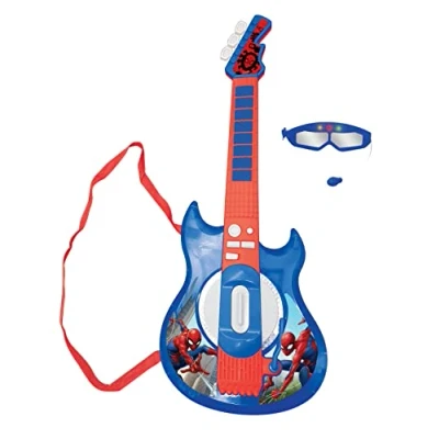 Imagen de Lexibook, Spider Man, Guitarra electrónica Luminosa con micrófono, Gafas melodías, 2 Modos de Juego, Entrada para MP3, Azul/Rojo, K260SP