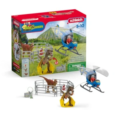Imagen de schleich 72216 Rescate de dinosaurios en helicóptero, a partir 5 años, DINOSAURS playset, 28 piezas