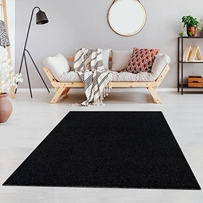 Imagen de Fashion4Home Alfombra de Pelo Corto para salón, habitación los niños, Dormitorio, Estudio, Oficina, Pasillo y Cocina, Color: Negro/Antracita, tamaño: 200 x 290 cm