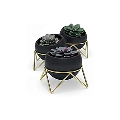 Imagen de Umbra Potsy Macetas decorativas, juego de 3, Cerámica gres, Negro/Dorado