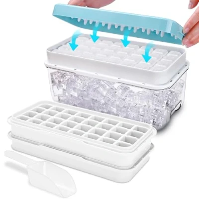 Imagen de Cubiteras Para Hielo, Cubitera Silicona de Grado Alimenticio, Liberación Todos Los Cubitos Hielo en un Segundo, Molde Reutilizable 64 Ice Cube Tray (Azul Hielera)
