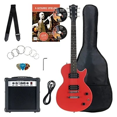 Imagen de Rocktile Banger&#039;s Pack Kit de Guitarra Eléctrica Completo electrica LP Style Single Cut Juego con amplificador, bolsa, correa, cuerdas repuesto y cable Rojo