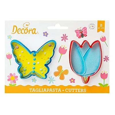 Imagen de DECORA 0255075 Set 2 CORTADORES EN PLÁSTICO Mariposa Y Flor 8/9 X H 2,2 CM