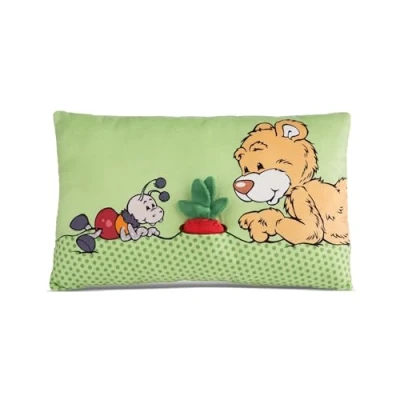 Imagen de NICI Cojín de peluche oso Milo con rábano 2 D osito para niñas, niños y bebés, rectangular, 43 x 25cm 49449