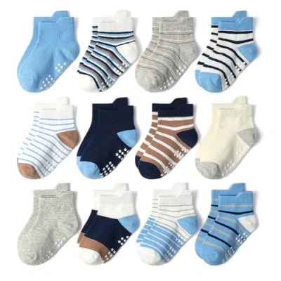 Imagen de Yafane 12 Pares de Calcetines Antideslizantes para Niños Pequeños Infantil Recién Nacido Algodón Bebés 0 7 años (FR/ES, Edad, 5 años, Multicolor 3)