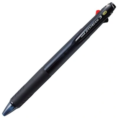 Imagen de Uni Jetstream Bolígrafo de 3 colores negro, rojo, azul, tinta 0,38 mm, negro transparente (SXE340038T.24)