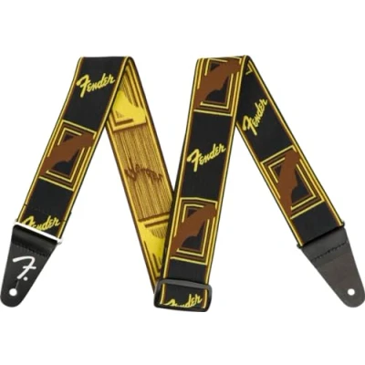 Imagen de Fender Weighless™ Correa de monograma 2&quot; ancho Negro/Amarillo/Marrón