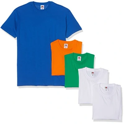 Imagen de Fruit of the Loom Valueweight Short Sleeve Camiseta, Blanco/Verde Kelly/Royal/Naranja, XL (Pack de 5) para Hombre