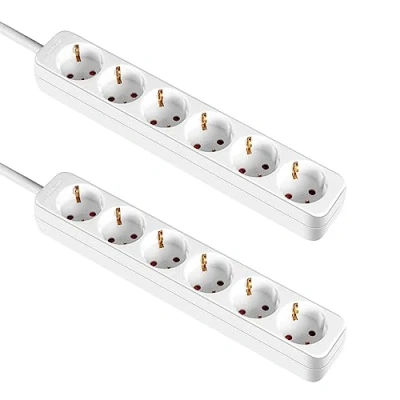 Imagen de Pack 2 regletas 6 enchufes schuko 1m blanco sin interruptor 7hsevenon