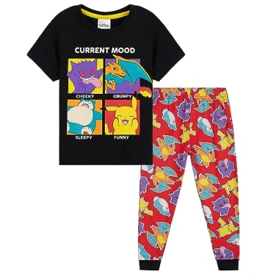 Imagen de Pokémon Conjunto de Pijamas Niños Incluye Camiseta Manga Larga y Pantalones Largos, para Adolescentes 4 a 14 años (Multicolor/Negro, 13 años)