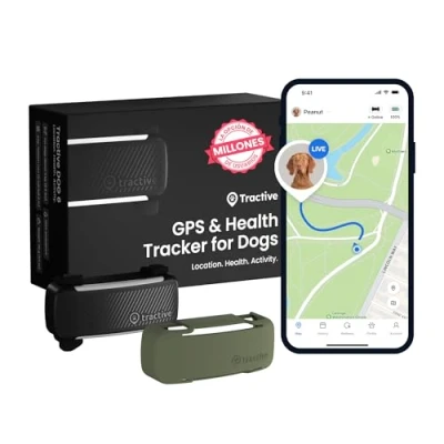 Imagen de Tractive Bundle GPS Perros con Funda Verde Oliva N.º 1 del Mercado Localización en Tiempo Real Alertas antifuga Monitor de Actividad Avisos Salud Seguimiento ladridos (Negro)