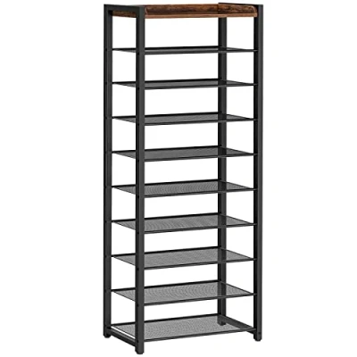 Imagen de HOOBRO Zapatero de 10 Niveles, Estante Zapatero, Organizador Zapatos, para 16 20 Pares, Ahorro Espacio, la Entrada, Pasillo, Marrón Rústico y Negro EBF40XJ01