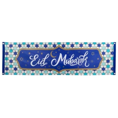Imagen de Boland 50920 Pancarta Eid Mubarak, longitud 50 x 180 cm, decoración para fiestas, Ramadán, colgante
