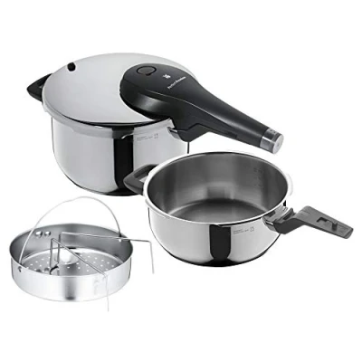 Imagen de WMF Premium Set con Olla Rápida 22 cm de diámetro 4 litros y Medio + Cuerpo 3 cestillo Vapor, Acero Inoxidable para inducción