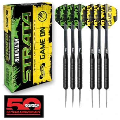 Imagen de Red Dragon Strata Game On Darts Set 20 gram Black Steel Tip with Flights and shafts (Stems)