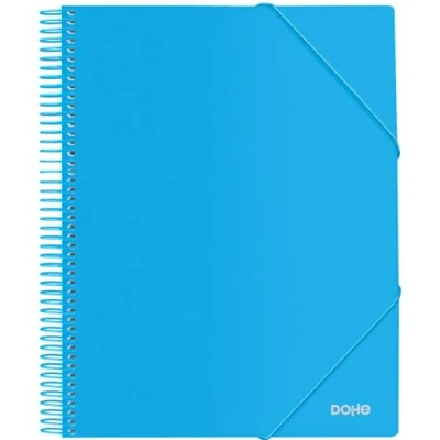 Imagen de Dohe Carpeta con 20 Fundas y Espiral A4 (24x31 cm), Cierre de Gomas Elásticas, Tapa Dura Polipropileno 800 micras, Material oficina Azul