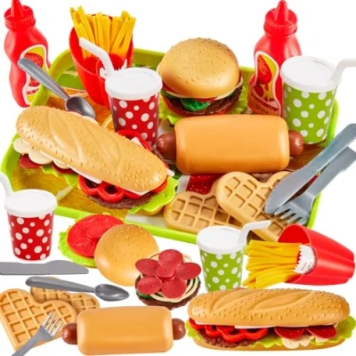 Imagen de Buyger Hamburguesa de Juguete, Accesorios Cocina Juguetes para Niños con Alimentos Corte, Comida Juguete Bandeja, Juegos Educativos Niñas 3 4 5 Años