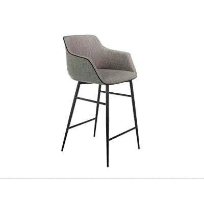 Imagen de Ángel Cerdá Taburete Alto Diseño Moderno Tela Gris y Acero Negro Apoyabrazos Elegantes Taburetes Altos de Cocina Bar Mueble Sillas 60 x 57 96 cm