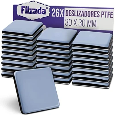 Imagen de Filzada® 4x Almohadillas de Teflón para Muebles autoadhesivo 30 x mm (cuadrado) Deslizadores profesionales muebles/deslizadores alfombras PTFE (Teflón)