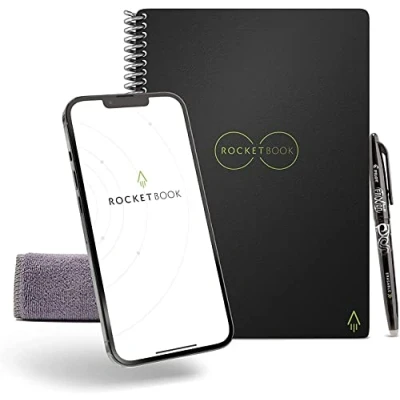 Imagen de Rocketbook Core Cuaderno Inteligente Reutilizable, Conectado Digitalmente con Bolígrafo, Paño y Aplicación, Cuadrícula de Puntos, Negro, Tamaño A4 21 cm x 29,7 cm, 32 Páginas