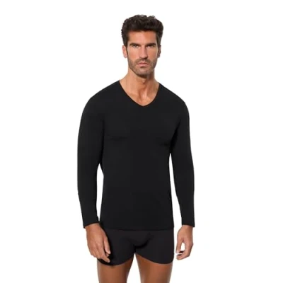 Imagen de Abanderado Camiseta de Manga Larga Cuello Pico con tecnología termorreguladora Regul&#039;activ Hombre x1, Negro, L
