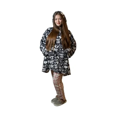 Imagen de FLOOP Batamanta, Sudadera con Capucha, Manta Capucha de Forro Polar, Oversize, para Adultos, Adolescentes (Negro, 84 x 80)