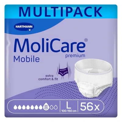 Imagen de Molicare Mobile 8 Gotas Talla L, Ropa Interior Absorbente para Mujeres y Hombres con Incontinencia Severa, Protección Contra Fugas, Respetuosa la Piel, Mejor Ajuste Corporal, 56 uds