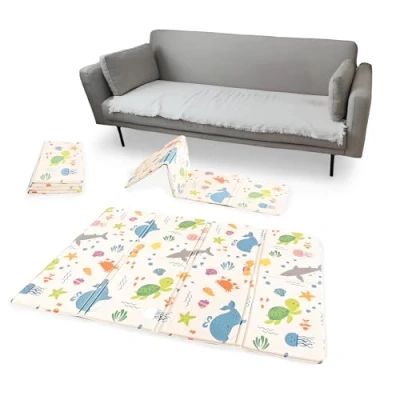 Imagen de KandyToys Alfombra de juego plegable para bebés con diseño un vida marina gateo XPE, gruesa y acolchada Impermeable Segura