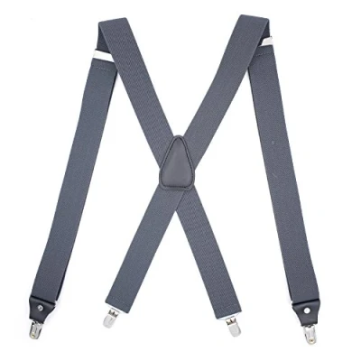 Imagen de PlayCool Tirantes elásticos ajustables para hombre, resistentes de 1.4 pulgadas ancho en forma X, 4 clips fuertes, clips, gris oscuro, Taille unique