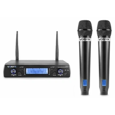 Imagen de Vonyx WM52 Set de Micrófono Inalámbrico Doble Mano UHF con 16 Canales, Incluye 2 Micros Inalambricos y 1 Receptor, Ideal para Escenarios, Presentaciones, Microfono Reuniones, Cantar
