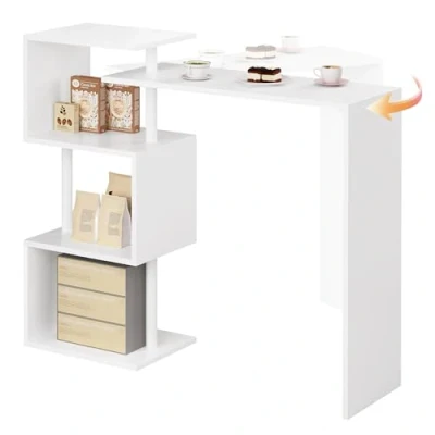 Imagen de WOLTU Mesa de Bar Bistro Comedor con 3 Estantes, Giratoria Estructura Metal, MDF, 134x38x112cm (WxDxH) Blanco BT27ws