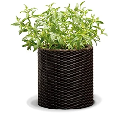 Imagen de Keter Maceta Mediana ratán, Base Redonda, 100% Material Reciclado, 36 x 37,3 cm, Capacidad 18 L, Color Marrón Chocolate