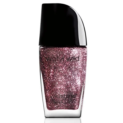 Imagen de Wet n Wild Shine Nail Color Esmalte de Uñas Secado Rápido Pintauñas Rosa con Purpurina Larga Duración Acabado Brillante, Textura y Efecto Fabuloso Sparked
