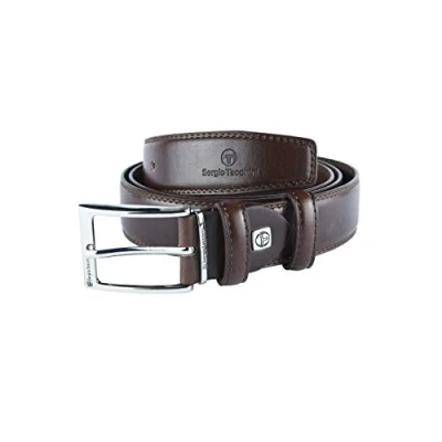 Imagen de Sergio Tacchini Cinturón para hombre Exterior Cuero PU Interior, hebilla sin níquel (Negro 3,5 cm, 145/150 (XXXL))