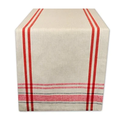 Imagen de DII Camino de Mesa Comedor Rayas francesas, Estilo Granja, 14 x 108 Pulgadas, Gris Pardo/Rojo