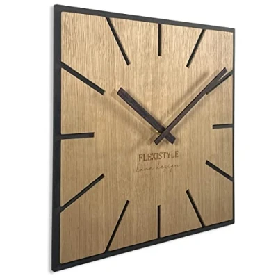 Imagen de Moderno Reloj de Pared Cuadrado Grande Madera Eco diámetro 50 cm, Silencio, Aspecto Madera, Roble, Sala Estar, Dormitorio (Exact)