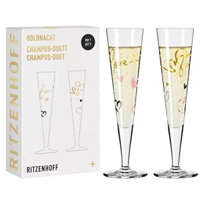Imagen de Ritzenhoff 6031004 Copa de champán 200 ml Serie Goldnacht Duett 2023 2x pieza diseño con oro auténtico Made in Germany