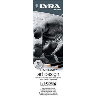 Imagen de LYRA Rembrandt Art Design, Lápices de Grafito para Bellas Artes, hexagonal, Estuche Metal, diferentes graduaciones, 6 unidades